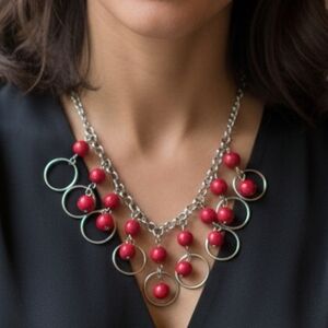 Paparazzi Red Bead Necklace & Earring Set NWT